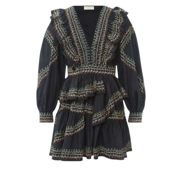 ULLA JOHNSON Anais Mini Dress Ruffle Embroidered V-Neck - Picture 3 of 5